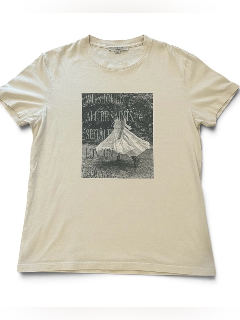 All Saints Cream Short Sleeve Tee, Photo Print & “We Should All Be Saints” M